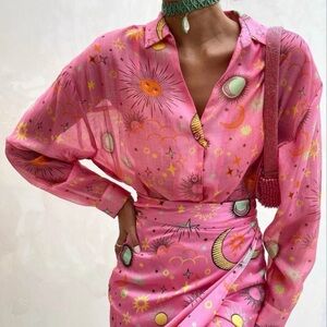 Never Fully Dressed Pink Sun and Moon Blouse - Sz XL